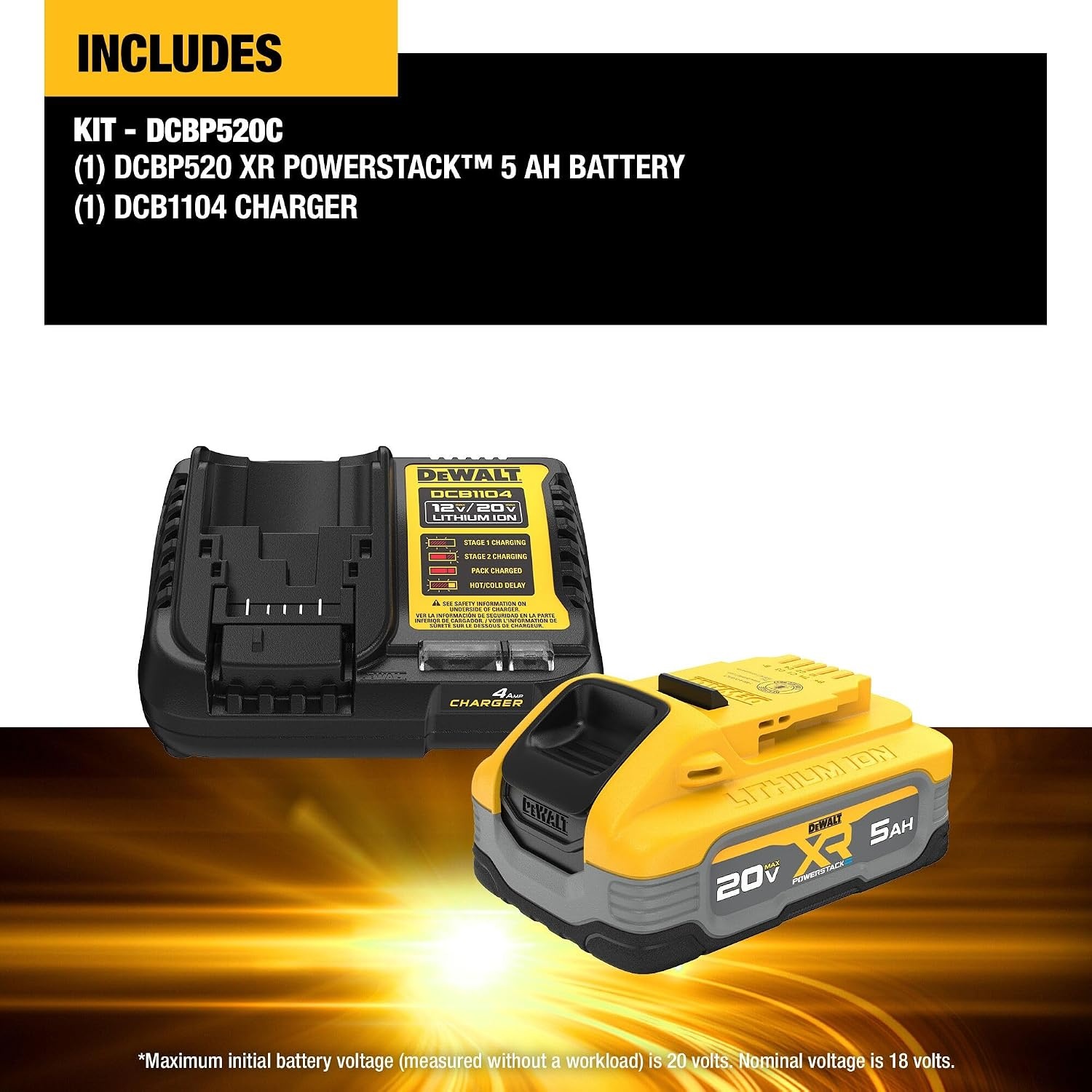 image:imageDEWALT Powerstack 20V MAX Battery Starter Kit Rechargeable 5Ah Lithium Ion DCBP520C
