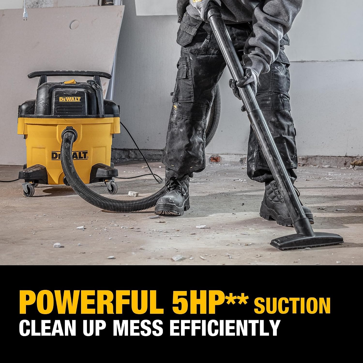 image:imageDEWALT Wet and Dry Vacuum 9 Gallon Poly WetDry Vac Yellow Shop Vacuum 5 HP Strong Suction for Jobsite Workshop 3 in 1 Multi Functions Model DXV09PWetDry Vac