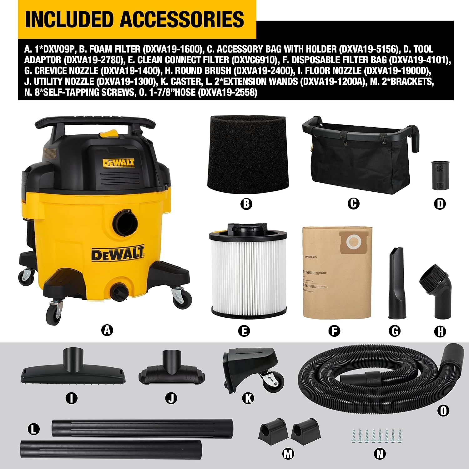 image:imageDEWALT Wet and Dry Vacuum 9 Gallon Poly WetDry Vac Yellow Shop Vacuum 5 HP Strong Suction for Jobsite Workshop 3 in 1 Multi Functions Model DXV09PWetDry Vac