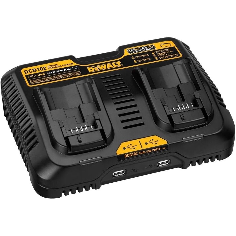 image:imageDEWALT 1220V MAX Battery Charger Corded Dual Charging Station 2USB Ports Included DCB102