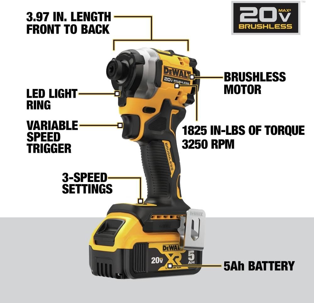 image:imageDEWALT ATOMIC 20V MAX 14 in Brushless Cordless Impact Driver Kit with Battery and Charger Included DCF850P1