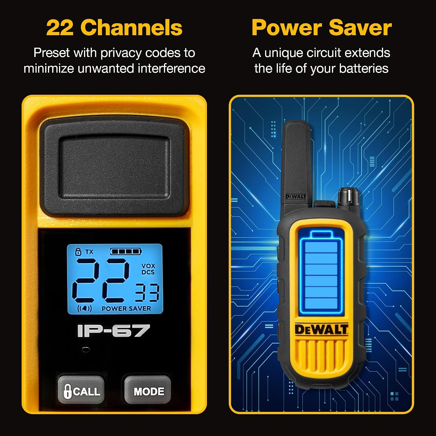 image:imageDEWALT DXFRS800 FRS Walkie Talkies Long Range 2 Way Radio 2W IP67 Waterproof Rechargeable 2 Pack DXFRS8001 Watt 2 Pack