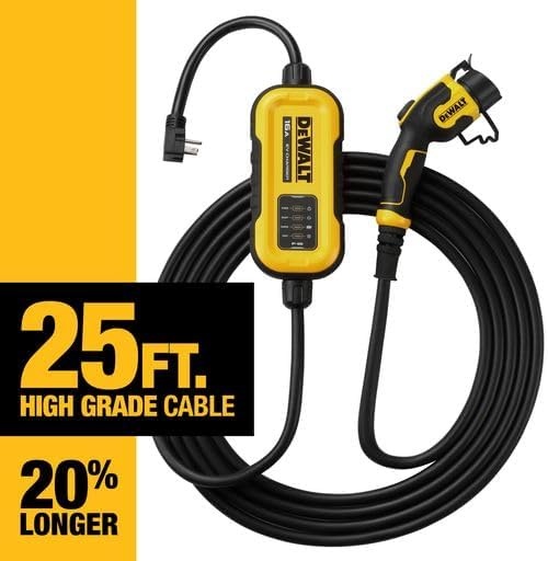 image:imageDEWALT Portable Electric Vehicle Level 2 EV Charger up to 16 Amps 120240V IndoorOutdoor NEMA 620 with 515 Adapter Included 25 ft Cable