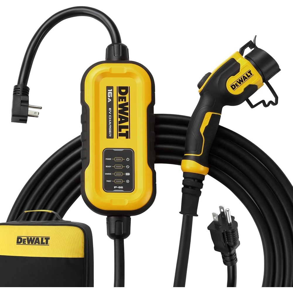 image:imageDEWALT Portable Electric Vehicle Level 2 EV Charger up to 16 Amps 120240V IndoorOutdoor NEMA 620 with 515 Adapter Included 25 ft Cable