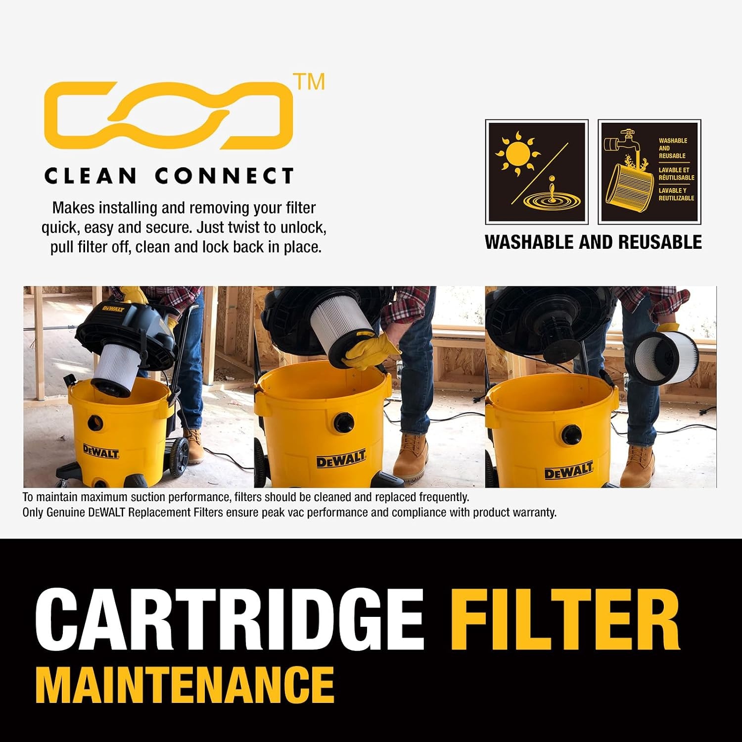 image:imageDEWALT STEALTHSONIC Wet Dry Shop Vacuum 6 Gallon 5 Peak HP DXV06PQTA Ultra Quiet Motor with Powerful Suction 6 Dust Bages and Complete Attachment Set for Garage Workshop Jobsite and Basement6 Gallon 1 Dust Bag