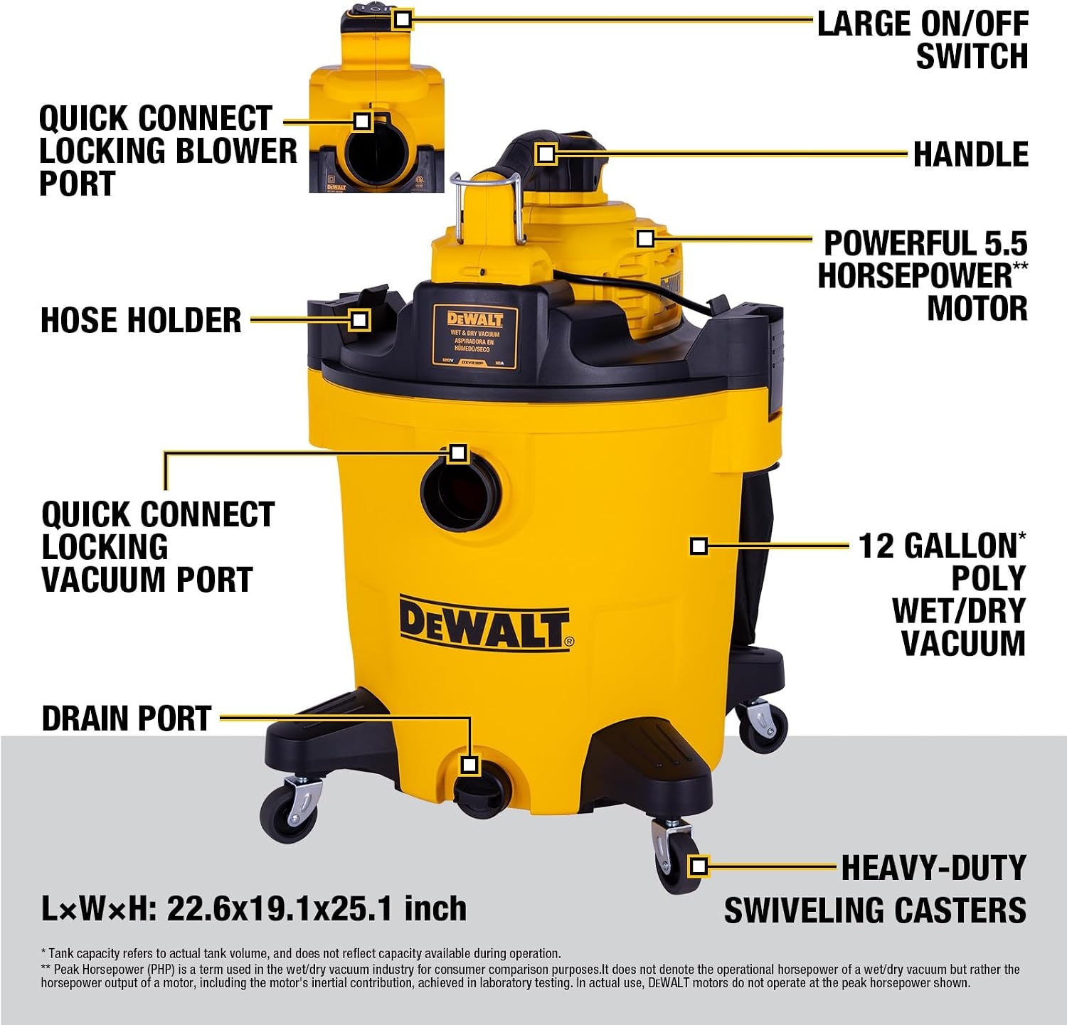 image:imageDEWALT Shop Vacuum Wet and Dry 9 Gallon 5 HP with Detachable Blower Full Accessory Kit amp Storage Bag ideal for Garage Workshop Lawn Yard Patio amp Outdoor Leaves Cleaning DXV209PC12 Gallon 6 Dust Bags