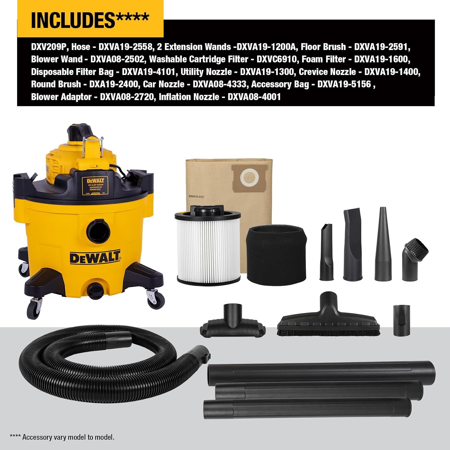 image:imageDEWALT Shop Vacuum Wet and Dry 9 Gallon 5 HP with Detachable Blower Full Accessory Kit amp Storage Bag ideal for Garage Workshop Lawn Yard Patio amp Outdoor Leaves Cleaning DXV209PC9 Gallon 6 Dust Bags