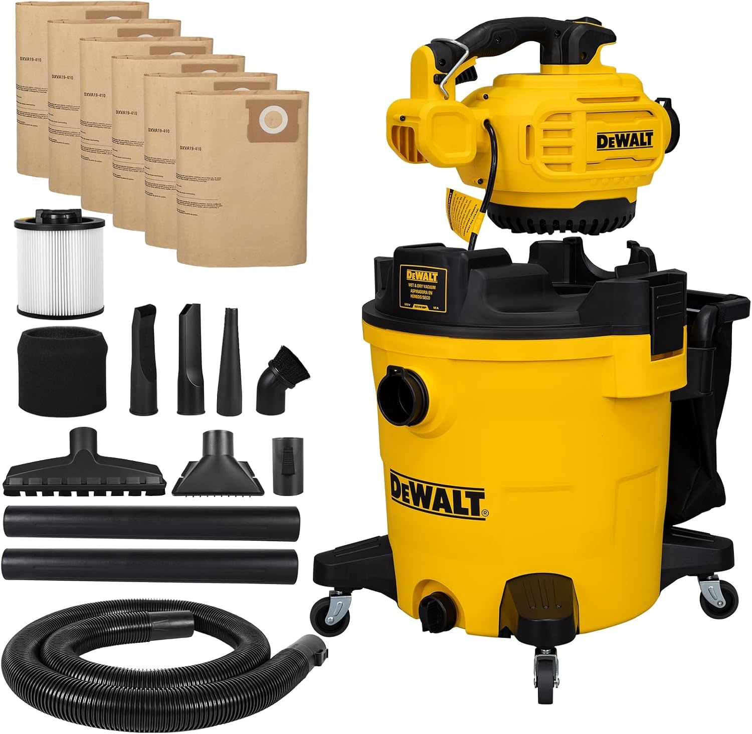 image:imageDEWALT Shop Vacuum Wet and Dry 9 Gallon 5 HP with Detachable Blower Full Accessory Kit amp Storage Bag ideal for Garage Workshop Lawn Yard Patio amp Outdoor Leaves Cleaning DXV209PC12 Gallon 6 Dust Bags