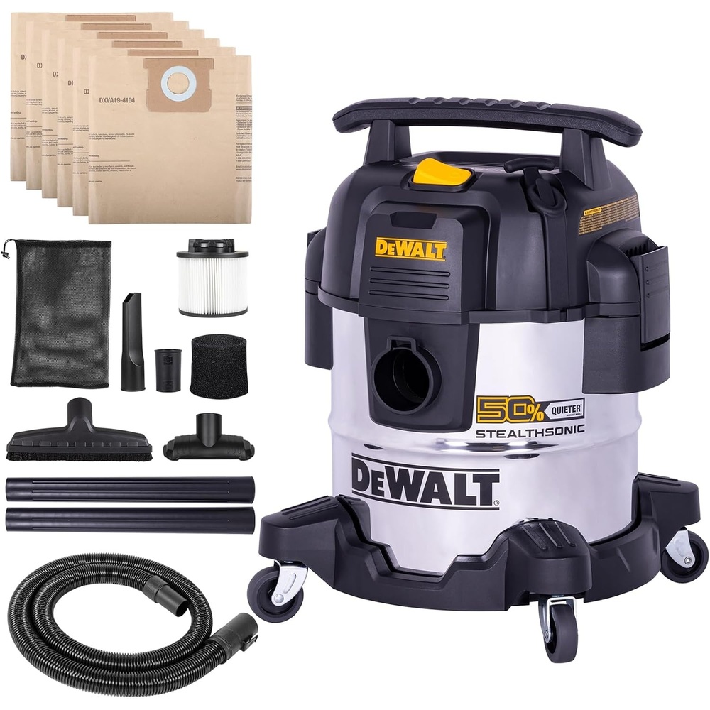 image:imageDEWALT STEALTHSONIC 5 Gallon Shop Vacuum Wet and Dry 4 Peak HP DXV05SQT Powerful Suction amp Portable Shop Vac with Attachments Ultra Quiet Wet Dry Vacuum for Home Garage Car Workshop Jobsite5 Gallon 6 Dust Bag