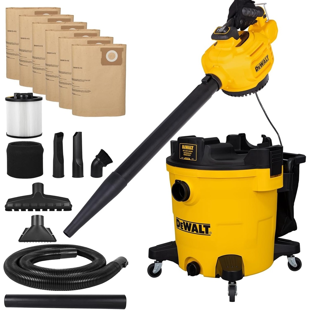image:imageDEWALT Shop Vacuum Wet and Dry 9 Gallon 5 HP with Detachable Blower Full Accessory Kit amp Storage Bag ideal for Garage Workshop Lawn Yard Patio amp Outdoor Leaves Cleaning DXV209PC12 Gallon 6 Dust Bags
