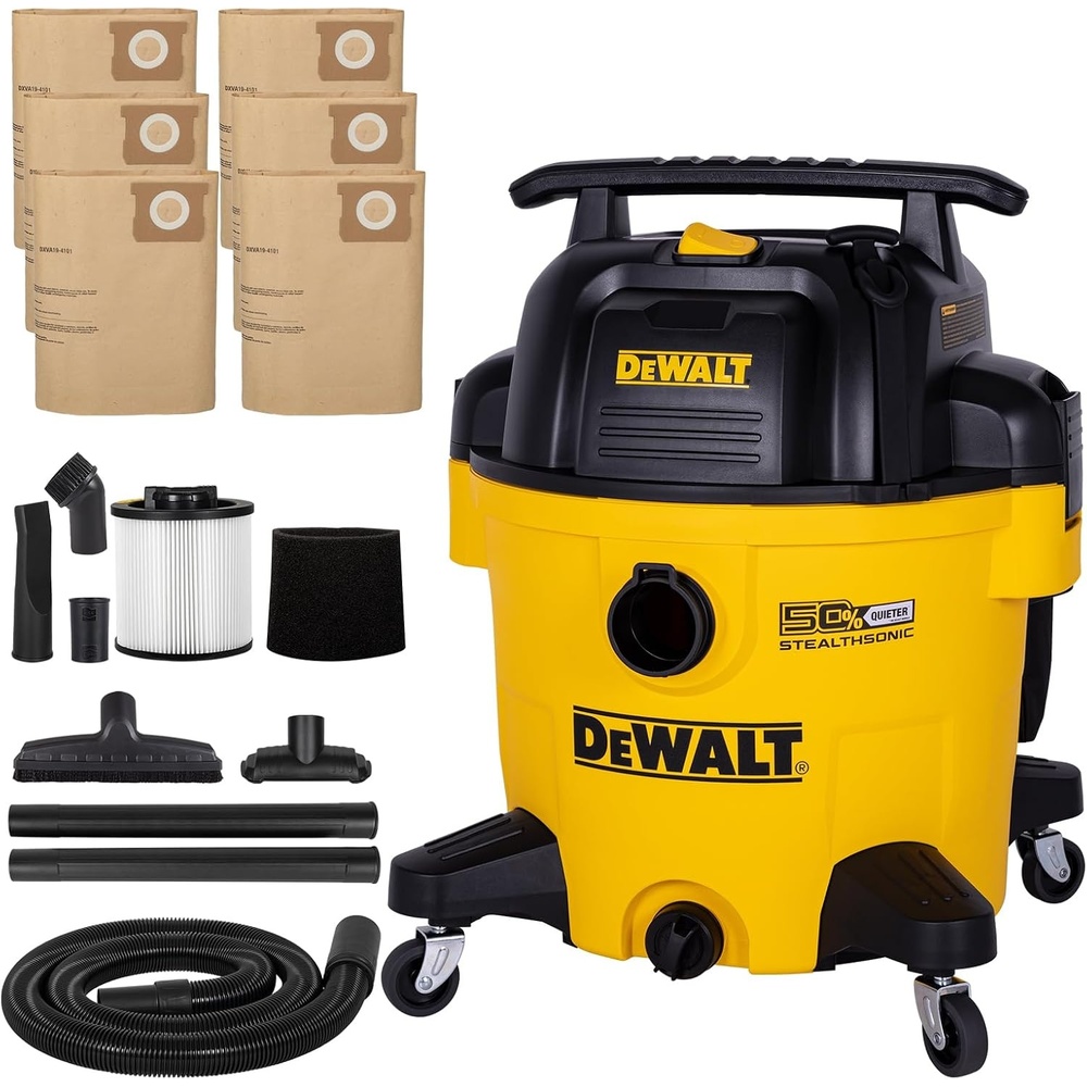 image:imageDEWALT Stealthsonic 10 Gallon 5HP Quiet Shop Vacuum Wet and Dry DXV10PQTA Shop Vac with Filter amp Powerful Suction 6 Dust Bags amp Accessory Storage Bag Design for Garage Workshop and Jobsite Cleanup10 Gallon