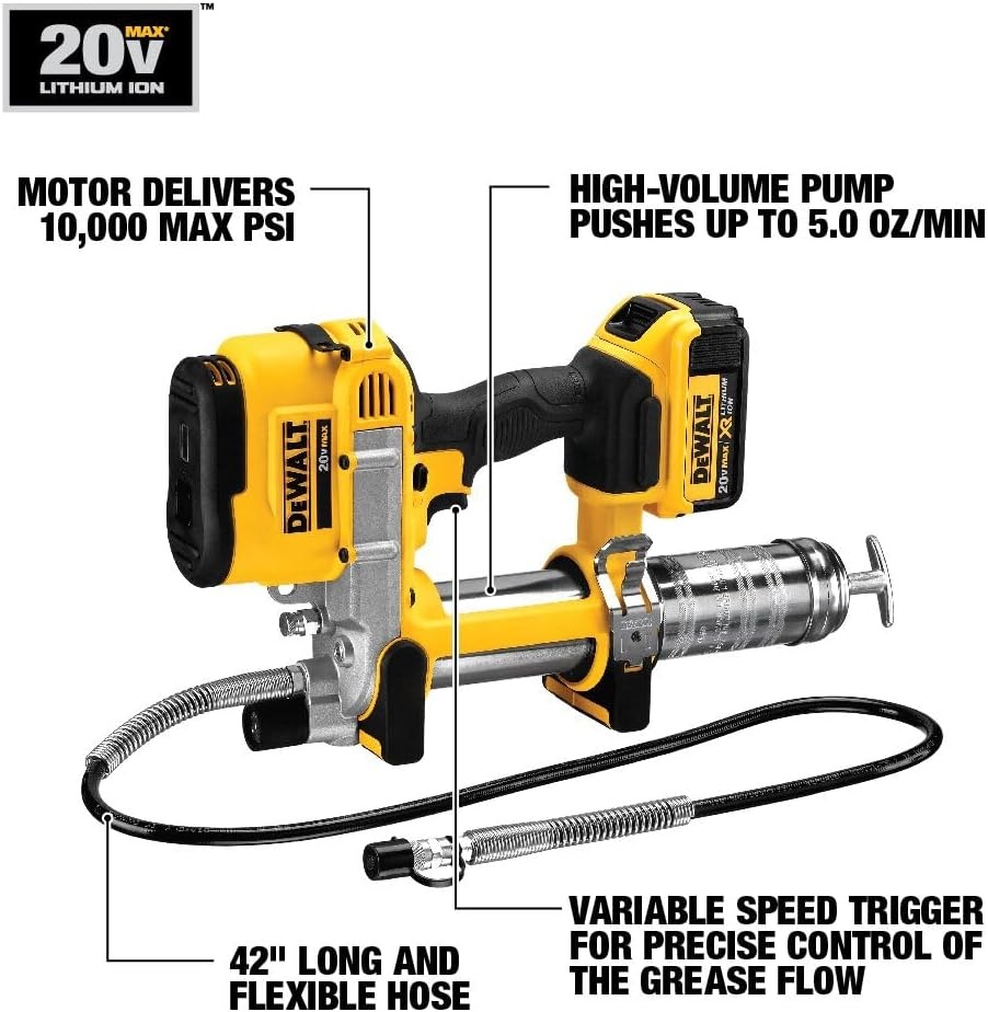 image:imageDEWALT Grease Gun 20V MAX Cordless Electric Grease Gun 42 Hose 10000 PSI Variable Speed Triggers Tool Only DCGG571BGrease Gun Only
