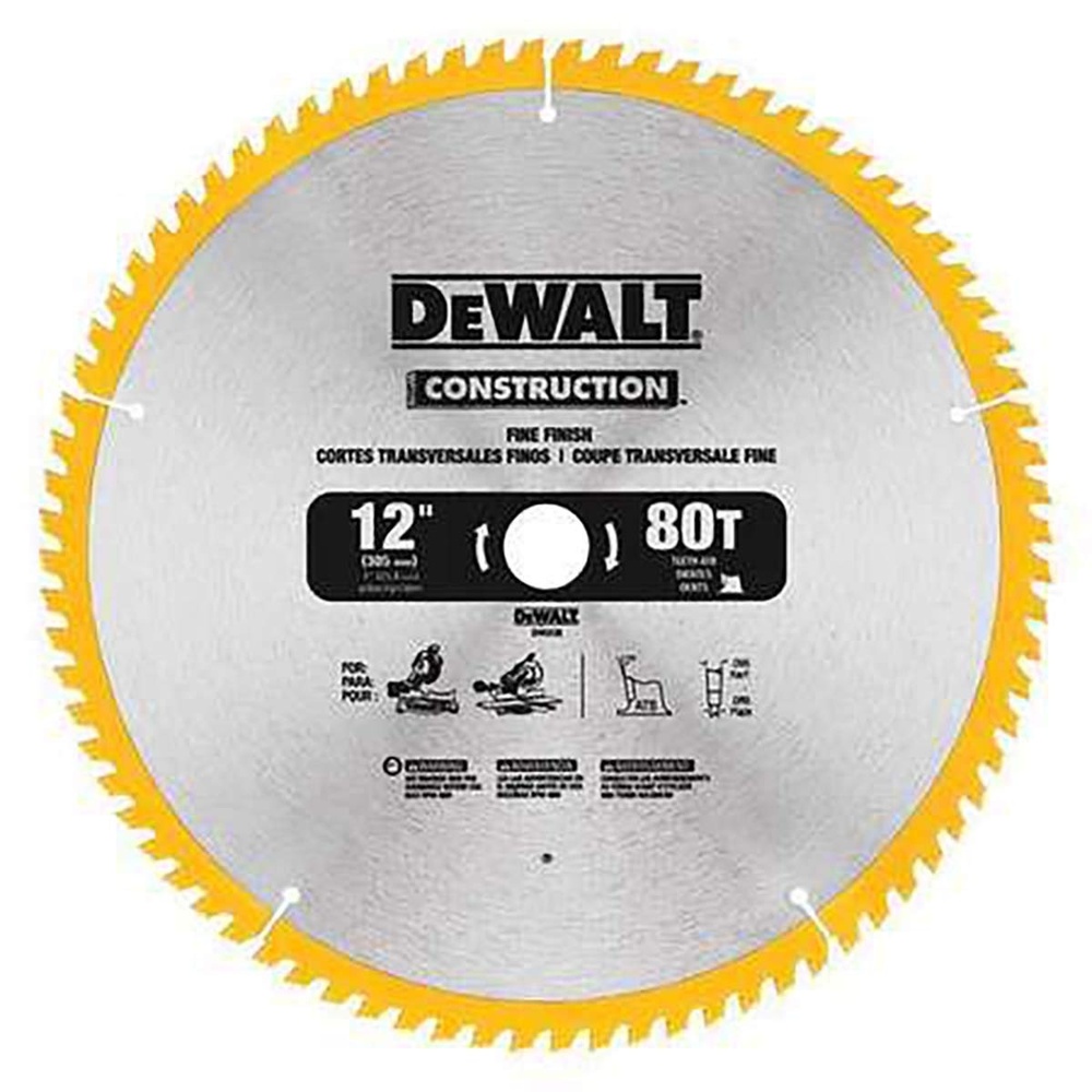image:imageDEWALT 12Inch Miter Saw Blade ATB Thin Kerf Crosscutting 1Inch Arbor 80Tooth DW3128 Yellow12 in