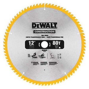 DEWALT 12-Inch Miter Saw Blade, ATB, Thin Kerf, Crosscutting, 1-Inch Arbor, 80-Tooth (DW3128) , Yellow(12 in)